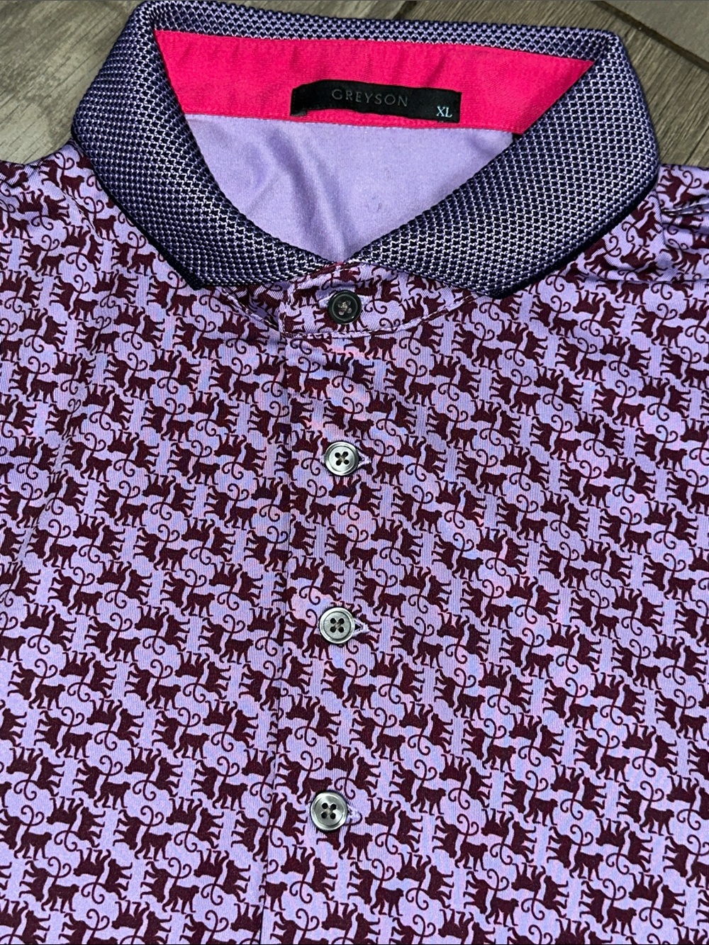 Greyson Polo Shirt Mens XL Purple All Over Monkey Lane Performance Office - Picture 4 of 7
